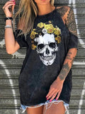 Skull Dress Loose off-Shoulder Skull Print T-shirt