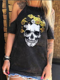 Skull Dress Loose off-Shoulder Skull Print T-shirt