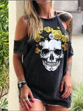 Skull Dress Loose off-Shoulder Skull Print T-shirt