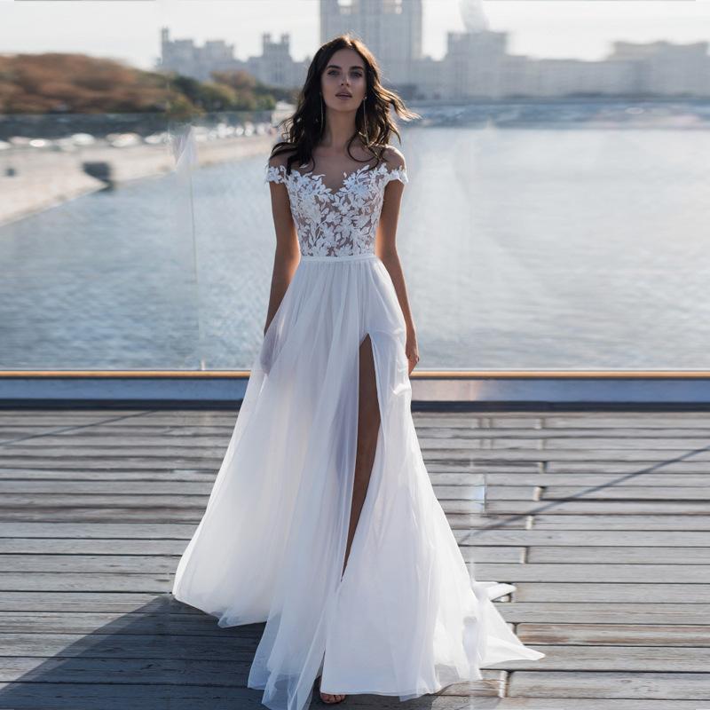 Women's Summer Sexy Slit Fashion Applique Dress White Cottagecore Aesthetic Dress