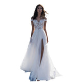 Women Lace Wedding Dress Women's Dress Sexy Slit off-Shoulder Fashion Applique Formal Dress