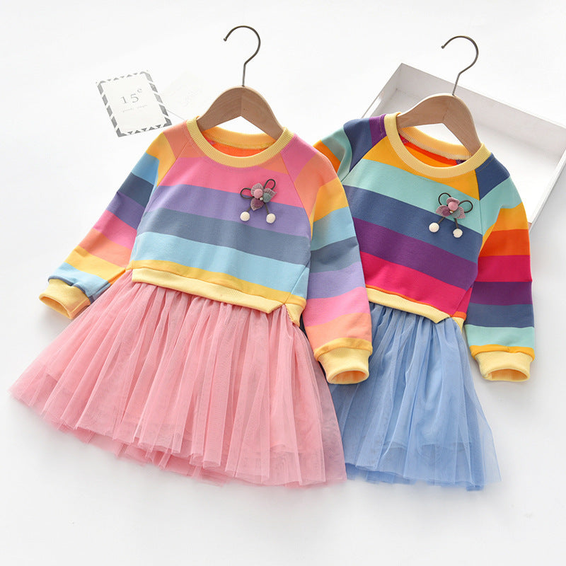 Girl Dress Autumn Children's Long Sleeve Rainbow Princess Dress