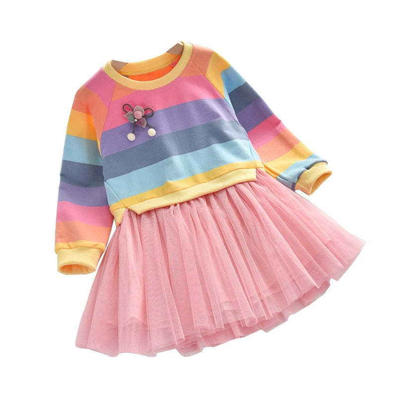 Girl Dress Autumn Children's Long Sleeve Rainbow Princess Dress