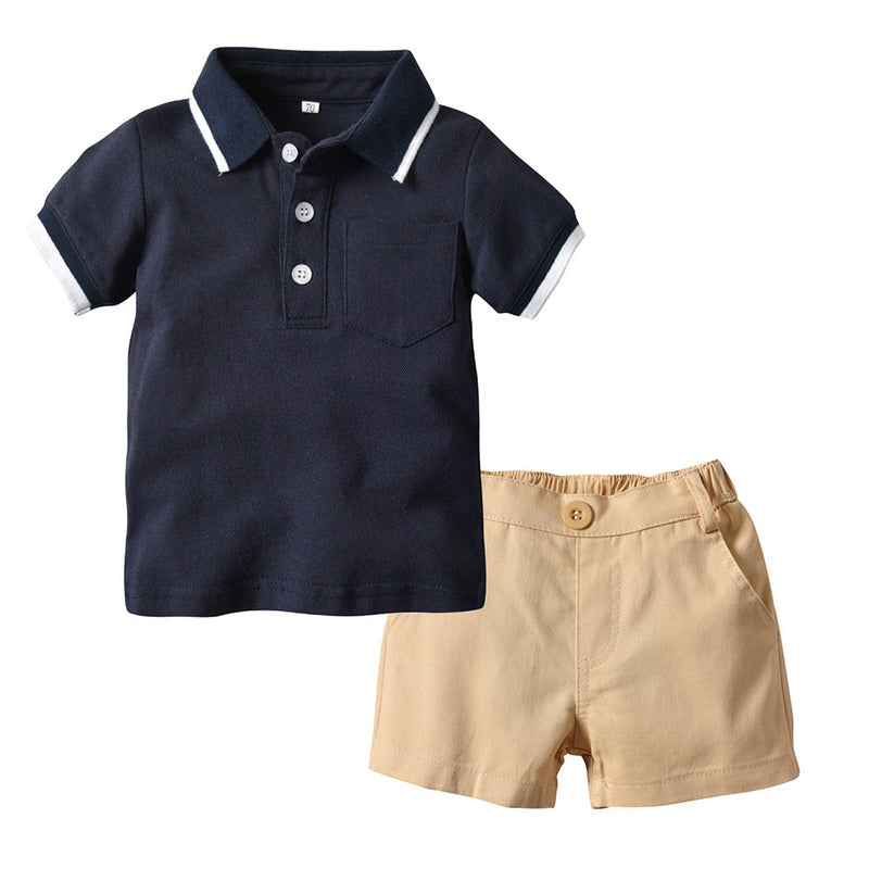 Children Boy Co Ord 2 Piece Set Summer Fashion Polo Shirt T-shirt Casual Shorts