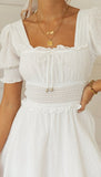 Milkmaid Dress Square Collar Puff Sleeve Lace-up Backless Smocked Waist Collect Skater Midi Dress