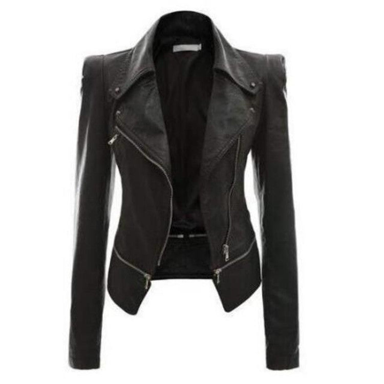 Leather Biker Coat Golden Leather Jacket Women Pu Jackets Fashion Motorcycle Leather Coat