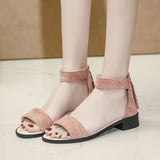 Nude Block Heel Peep Toe Flat Zipper Low Heel Roman Shoes Beach Sandals
