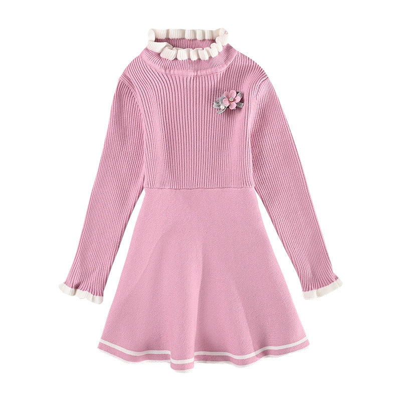 Slim Fit round Neck Knitted Dress Sweatshirt Kids' Sweater Dress Children Dress