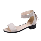 Nude Block Heel Peep Toe Flat Zipper Low Heel Roman Shoes Beach Sandals