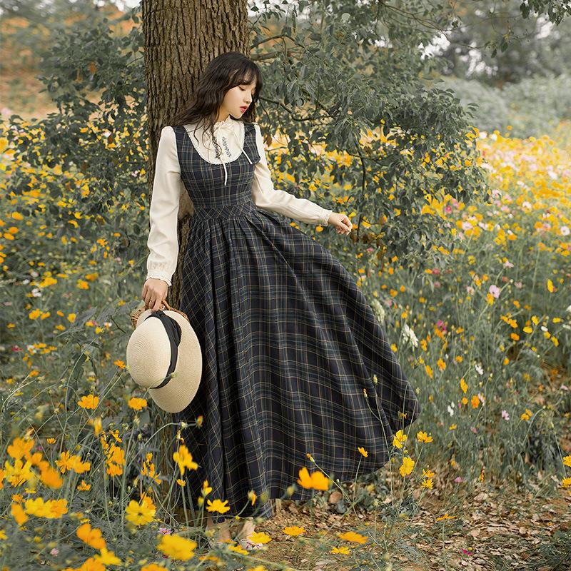 Long White Sleeve Retro  Cottagecore Aesthetic Dress