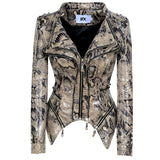 Leather Biker Coat Golden Leather Jacket Women Pu Jackets Waist Slimming Rivet Slim Washed Motorcycle Leather Coat