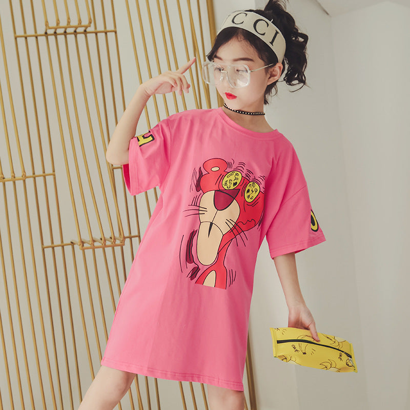 Children's Clothing Summer Short Sleeve Girls' Mid-Length Dress Children's T-shirt Girl T Shirts
