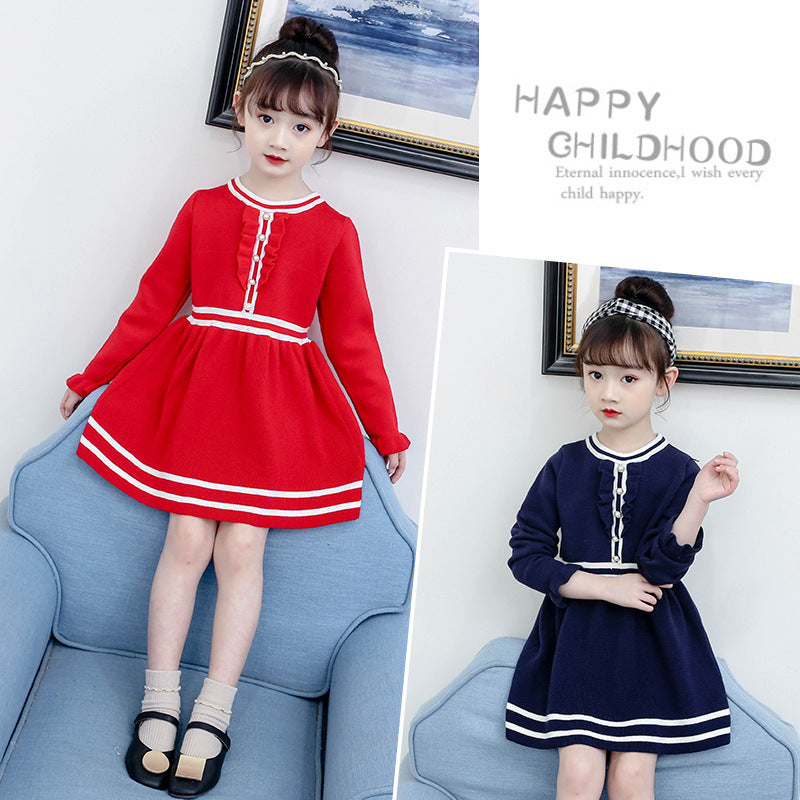 Slim Fit round Neck Knitted Dress Sweatshirt Kids' Sweater Dress Children Dress