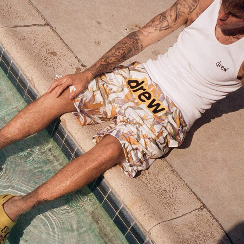 Drew House Drew Smiley Face Bird of Paradise Loose Beach Shorts Men