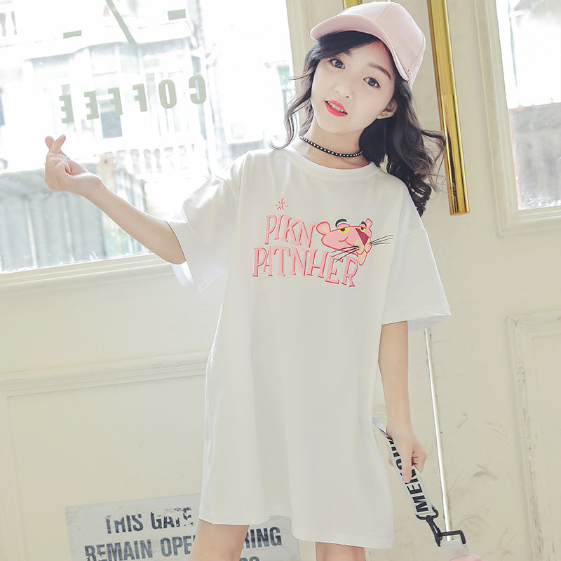 Children's Clothing Summer Short Sleeve Girls' Mid-Length Dress Children's T-shirt Girl T Shirts