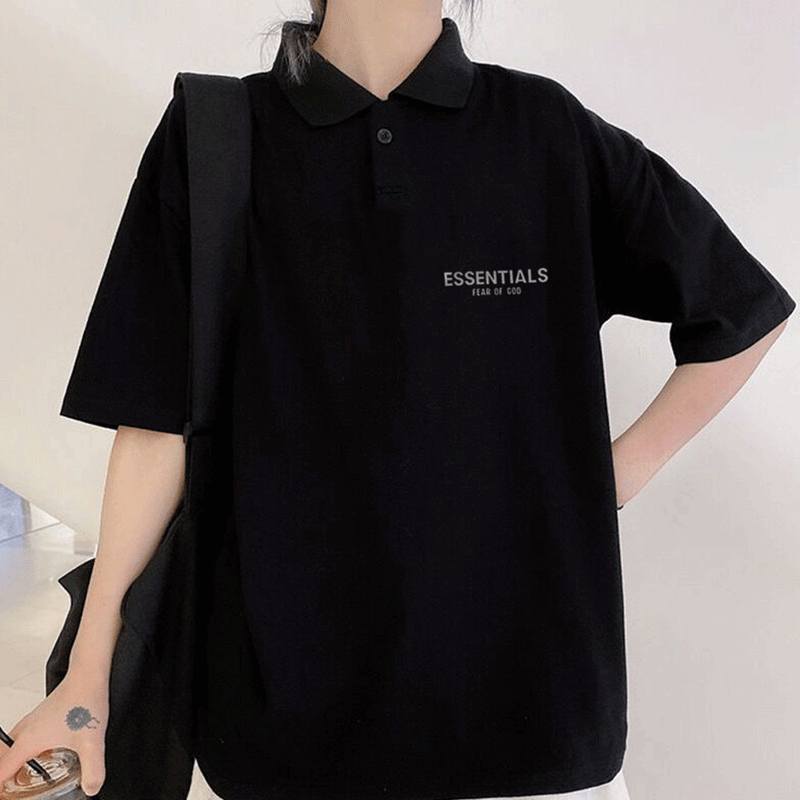 Fog Fear Of God Essentials T Shirt Double Line Polo Shirt Reflective Letter Short Sleeve Loose Couple