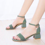 Nude Block Heels Summer Solid Color Women's Sandals