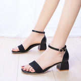 Nude Block Heels Summer Solid Color Women's Sandals