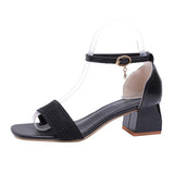 Nude Block Heels Summer Solid Color Women's Sandals