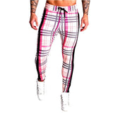 Men Plaid Pant Man Checked Pants Men's Spring and Autumn Running Training Slim Fit Patchwork Trousers
