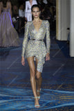 Olivia Wilde Dress V-neck Long Sleeve Beaded Short Evening Dress