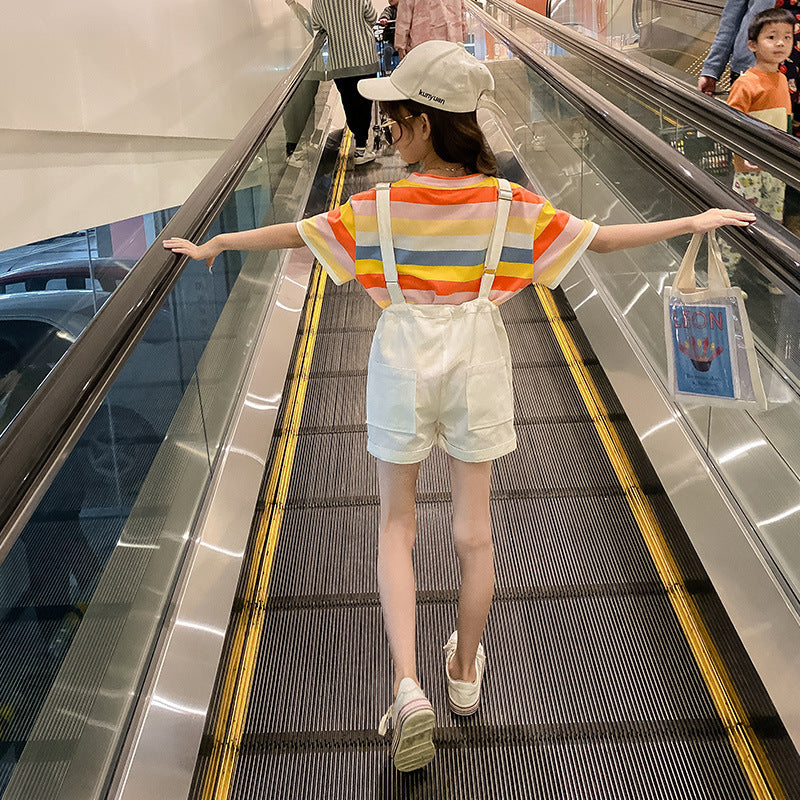 Children's Clothing Summer T-shirt Children's Shoulder Strap Shorts Two-Piece Set Girl's 2 Piece Set