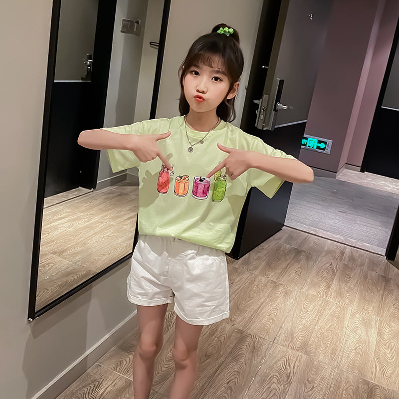 Children's Summer round Neck Short Sleeves T-shirt Fashion Loose Top Girl T Shirts
