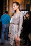 Olivia Wilde Dress V-neck Long Sleeve Beaded Short Evening Dress
