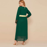 Muslim Women Stylish Kashibo Abaya Muslim Ladies Long Gown Islamic Clothing Jilbab Jalabiya Fashion Chiffon Stitching Long Sleeve Plus Size Dress