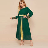 Muslim Women Stylish Kashibo Abaya Muslim Ladies Long Gown Islamic Clothing Jilbab Jalabiya Fashion Chiffon Stitching Long Sleeve Plus Size Dress