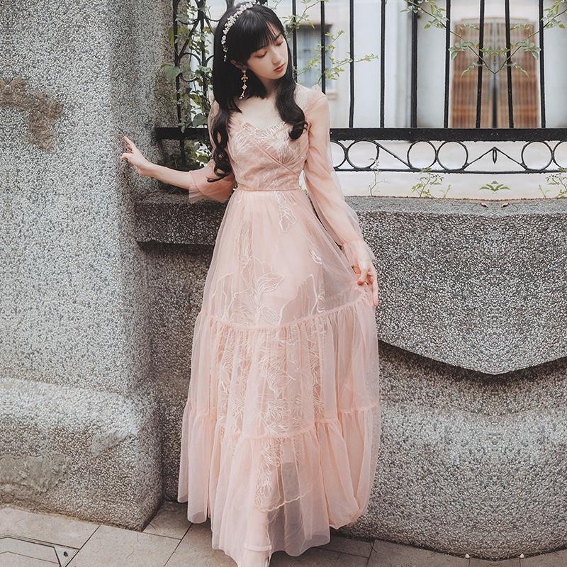 Spring Dress Retro Dress Pink Bohemia Retro Vintage Cottagecore Aesthetic Flowy Victoria Cottage Core Boho Dress