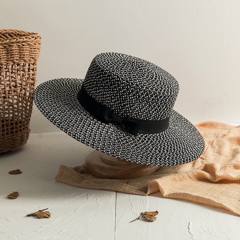 Italian Fedora Hats Men and Women Flat Top Casual Breathable Color Matching Beach Hat