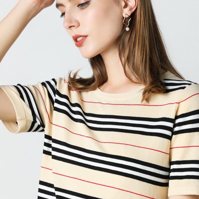 Knitted Short Sleeve Striped Large Plus Size Sweater
