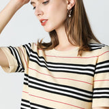 Knitted Short Sleeve Striped Large Plus Size Sweater