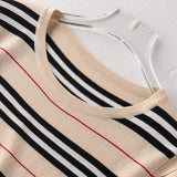 Knitted Short Sleeve Striped Large Plus Size Sweater
