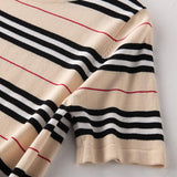 Knitted Short Sleeve Striped Large Plus Size Sweater