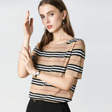 Knitted Short Sleeve Striped Large Plus Size Sweater