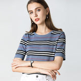 Knitted Short Sleeve Striped Large Plus Size Sweater