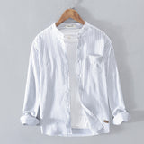 White Work Shirts Medal Striped Men's Stand Collar Cotton Shirt