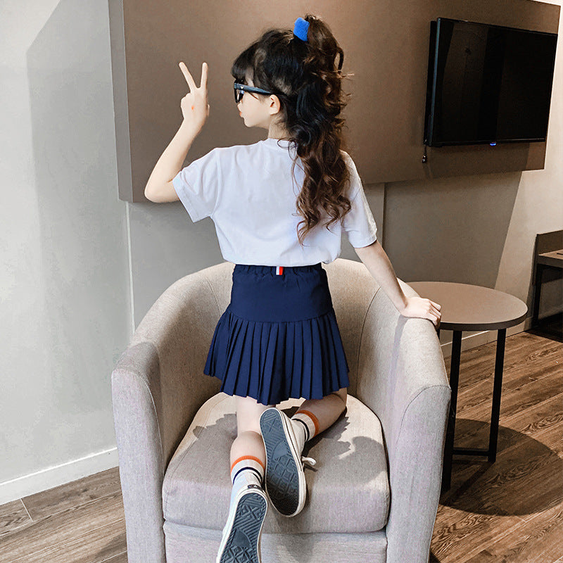 Children's Summer Suit Girls Short Sleeves and Skirt Two-Piece Set Girl's 2 Piece Set
