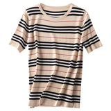 Knitted Short Sleeve Striped Large Plus Size Sweater