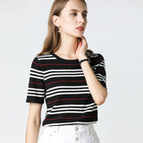 Knitted Short Sleeve Striped Large Plus Size Sweater