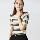 Knitted Short Sleeve Striped Large Plus Size Sweater