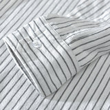White Work Shirts Medal Striped Men's Stand Collar Cotton Shirt