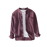 White Work Shirts Medal Striped Men's Stand Collar Cotton Shirt