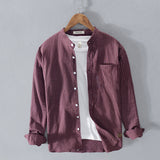White Work Shirts Medal Striped Men's Stand Collar Cotton Shirt