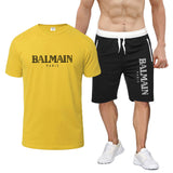 Balmain T Shirt & Sweatpant 2 Piece Set Letter Print Men's Short-Sleeved T-shirt 5 Pants Suit