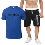 Balmain T Shirt & Sweatpant 2 Piece Set Letter Print Men's Short-Sleeved T-shirt 5 Pants Suit