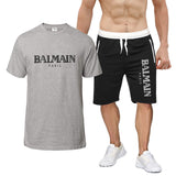 Balmain T Shirt & Sweatpant 2 Piece Set Letter Print Men's Short-Sleeved T-shirt 5 Pants Suit