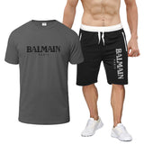 Balmain T Shirt & Sweatpant 2 Piece Set Letter Print Men's Short-Sleeved T-shirt 5 Pants Suit